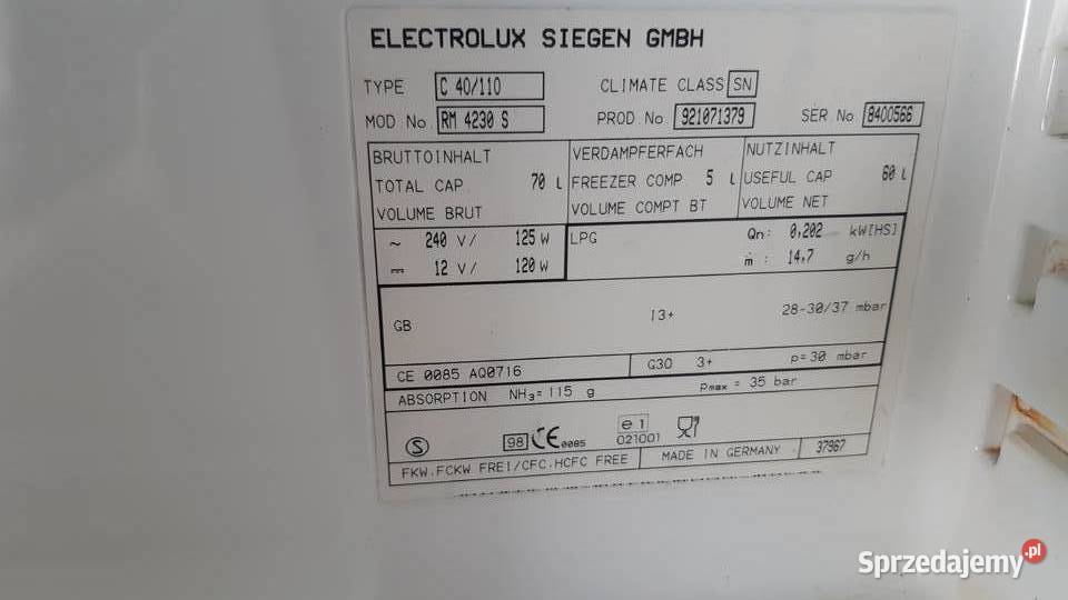 Lodówka Electrolux kempingowa na Gaz 12V 230V