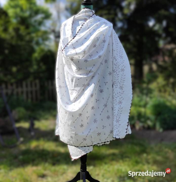 Duża chusta szal dupatta haftowana biała bawełna Dla kobiet zachodniopomorskie sprzedam
