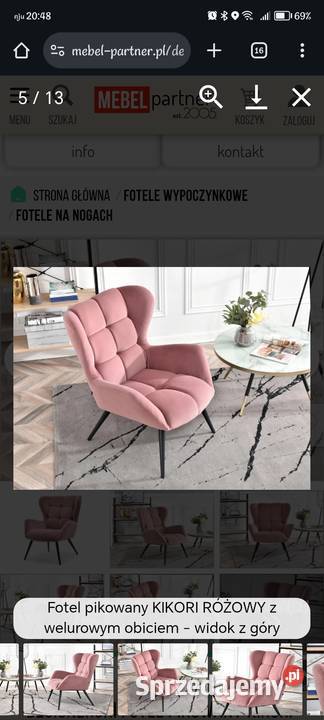 Fotel wypoczynkowy pikowany KIKORI RÓŻOWY plus Busko-Zdrój