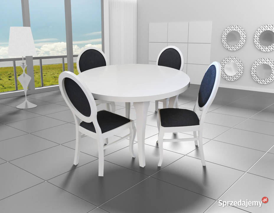 Stół LEONARDO Fi 100 4 krzesła OVAL frezowane