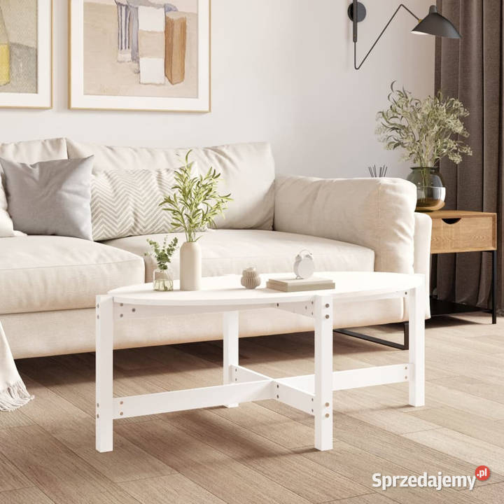 Stolik kawowy biały 118x63x45 lite drewno Warszawa
