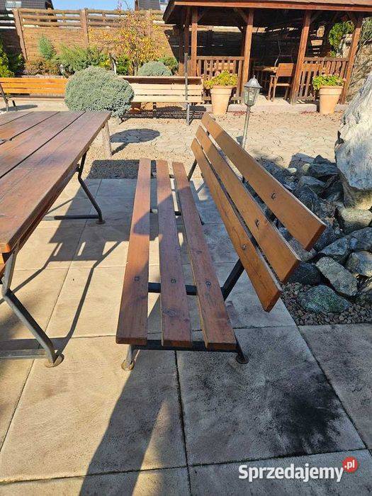 Stoły i ławki drewniane do ogródka restauracji 6 Góra