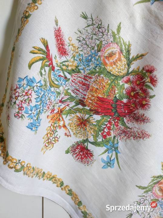 obrus lniany prl serweta vintage kilim kwiaty Kielce