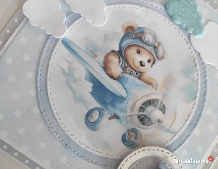 Kartka ręcznie robiona na urodziny Roczek miś w Rękodzieło łódzkie