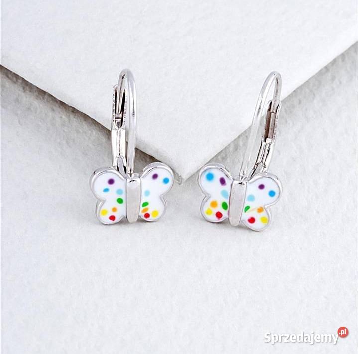 Srebrne kolczyki dziewczynek motylki wielkopolskie Turek sprzedam