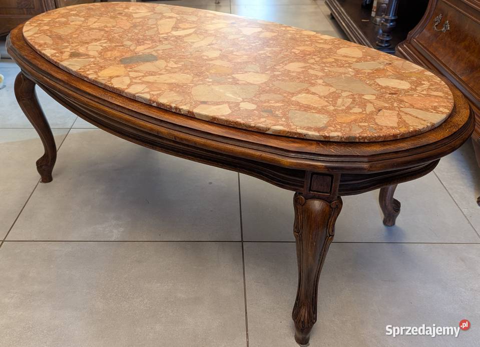 Piękny dębowy stolik ludwikowski z marmuremsklep Dąbrowa Górnicza sprzedam