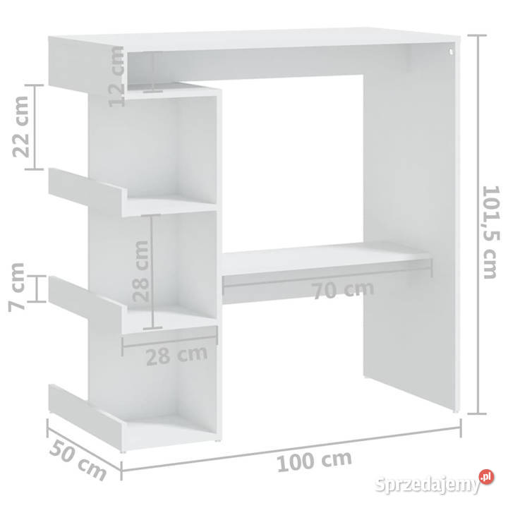Stolik barowy z półkami biały 100x50x1015 Warszawa