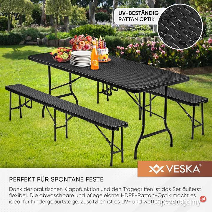 ZESTAW OGRODOWY STÓŁ 2 ŁAWKI SKŁADANY Z Kalety