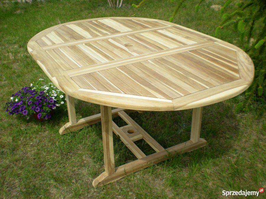 Solidny stół ogrodowy z drewna teakowego 120 170 Konin