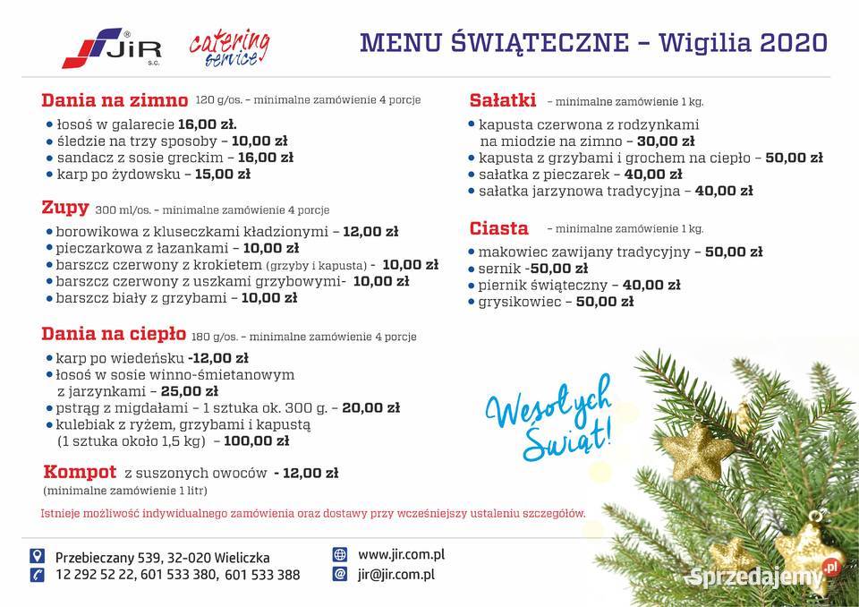 Catering na Wigilię Kraków małopolskie