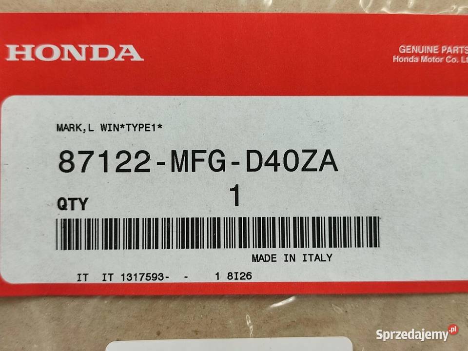 NAKLEJKA NA BAK LEWA HONDA CB600F HORNET 07 09
