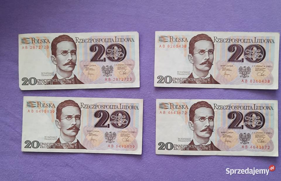 Banknoty 20 z 1982 r Romuald Traugutt seria AB Sosnowiec