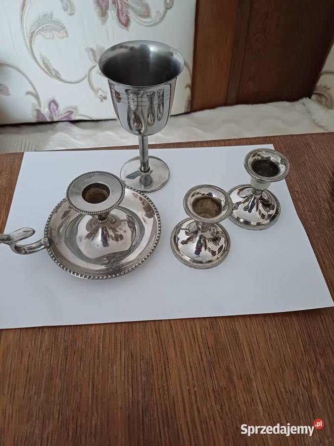 Zestaw metalowe 2 małe swiecznikikielich większy Gdynia