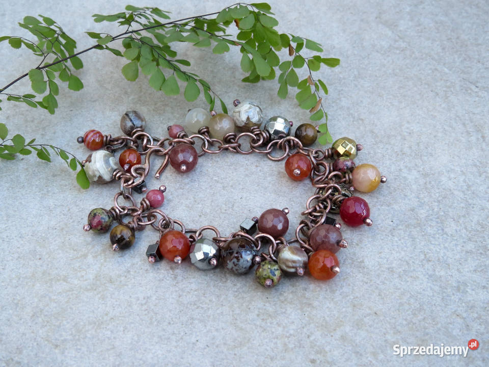 Miedziana bransoletka mix kamieni