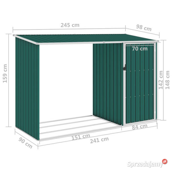 Szopa z wiatą na drewno zielona 245x98x159 stal Warszawa
