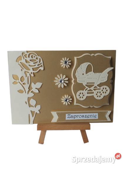 Zaproszenia Chrzest Święty Wózek Róża C6 Złoto Poznań