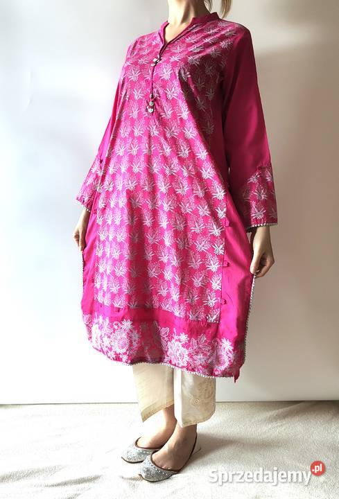 Nowa tunika indyjska różowa S 36 M 38 biały wzór Szczecin