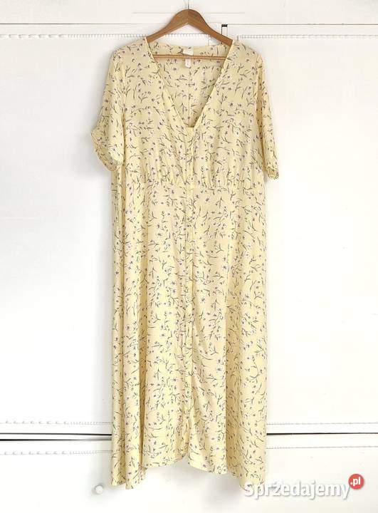 Maślana sukienka HM 50 5XL kwiaty midi tea dress Szczecin