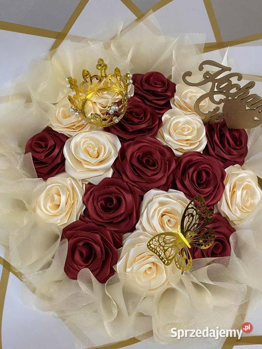 Bukiet Walentynkowy 18 róż ze wstążki Rękodzieło Dąbrowa Górnicza