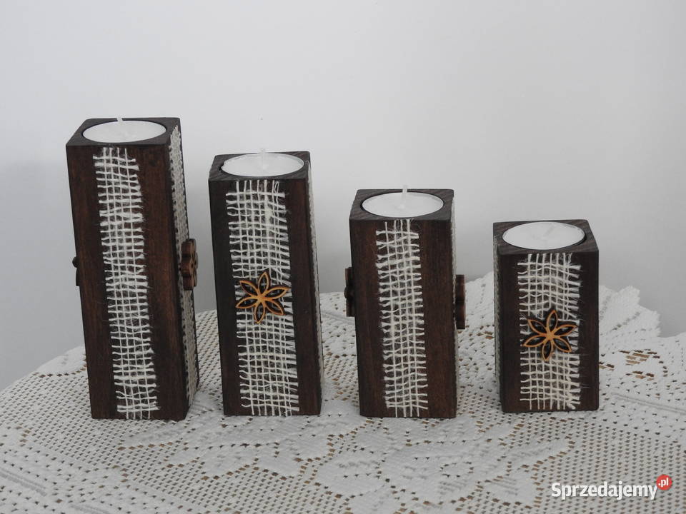 Świeczniki zestaw handmade drewniane prezent Bytom