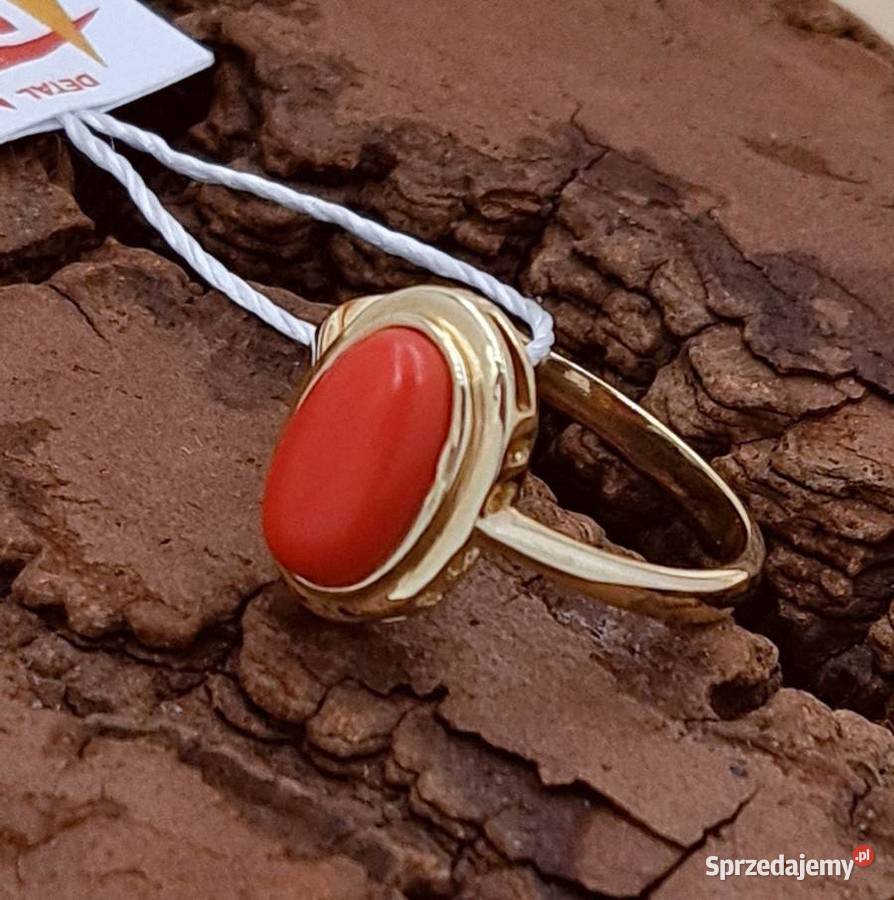 Pierścionek r12 Złoty pr585 classic z koralem wielkopolskie Poznań