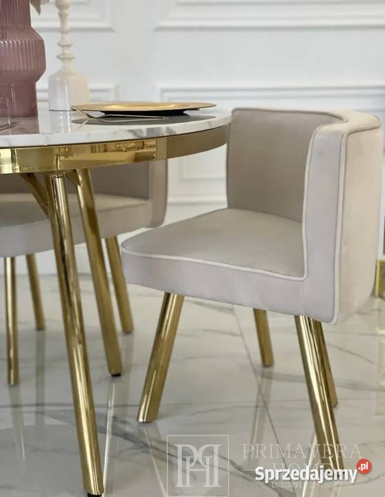 Stół okrągły nowoczesny glamour biały złoty 75cm Warszawa