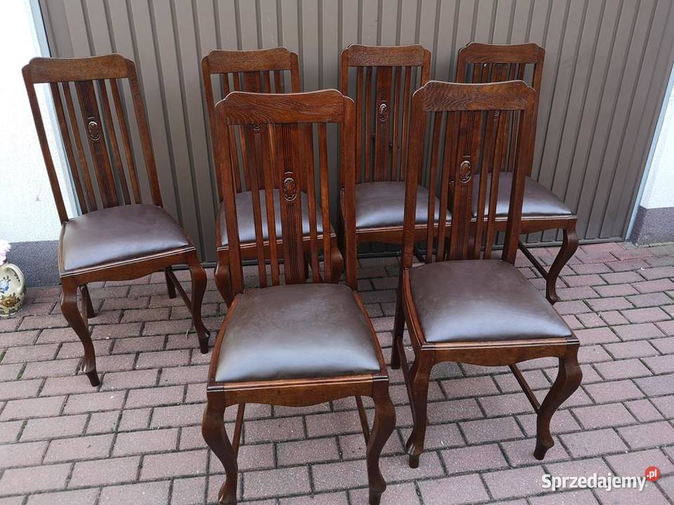 Krzesła Dębowe Wysokie Stare Antyk Komplet 6 Swarzędz sprzedam