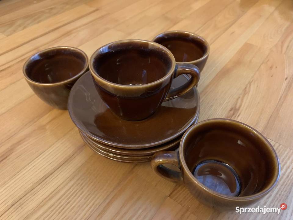 Zestaw do kawy ceramiczny komplet 4 Brązowy mazowieckie