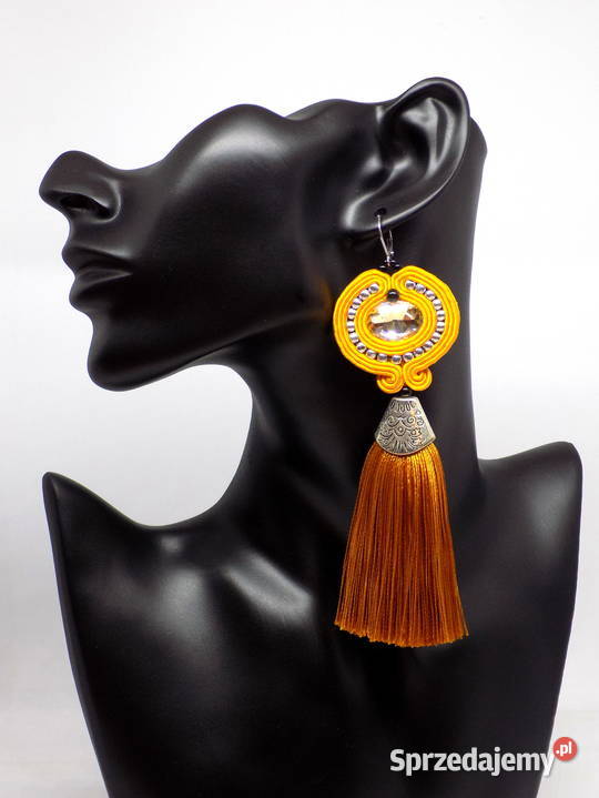 MUSZTARDOWE KOLCZYKI Z CHWOSTEM XXL SUTASZ Warszawa