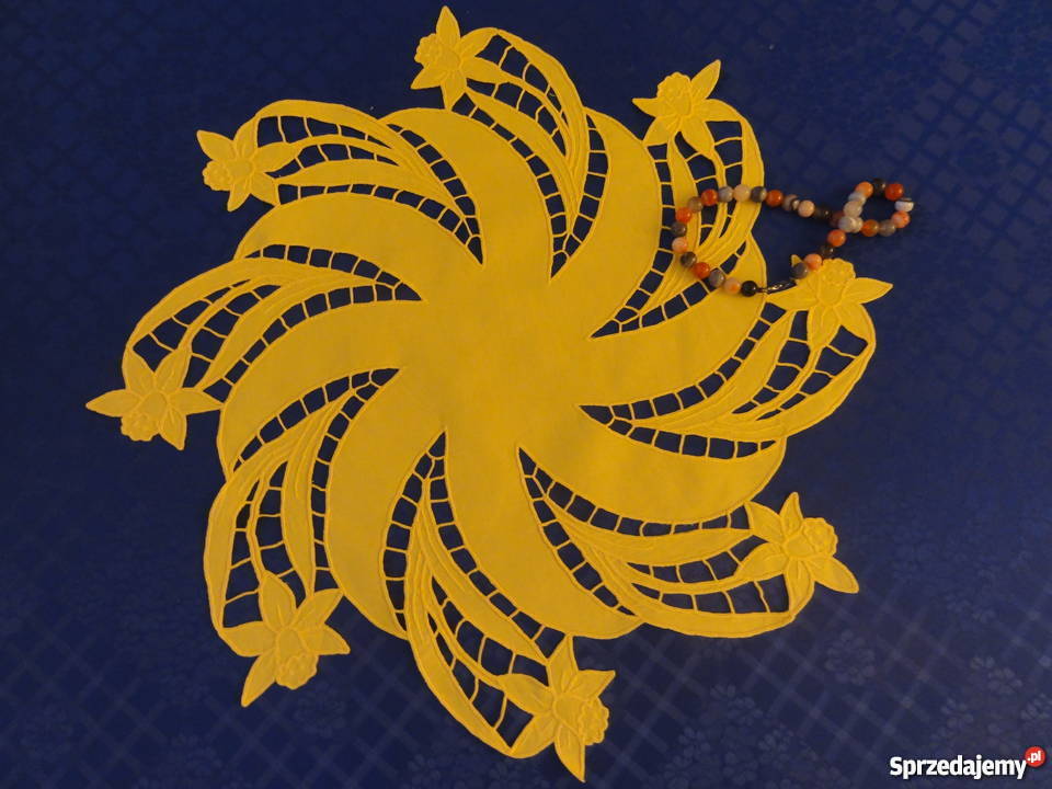 Serwetki kolorowe żółte wyszywane haft Richelieu