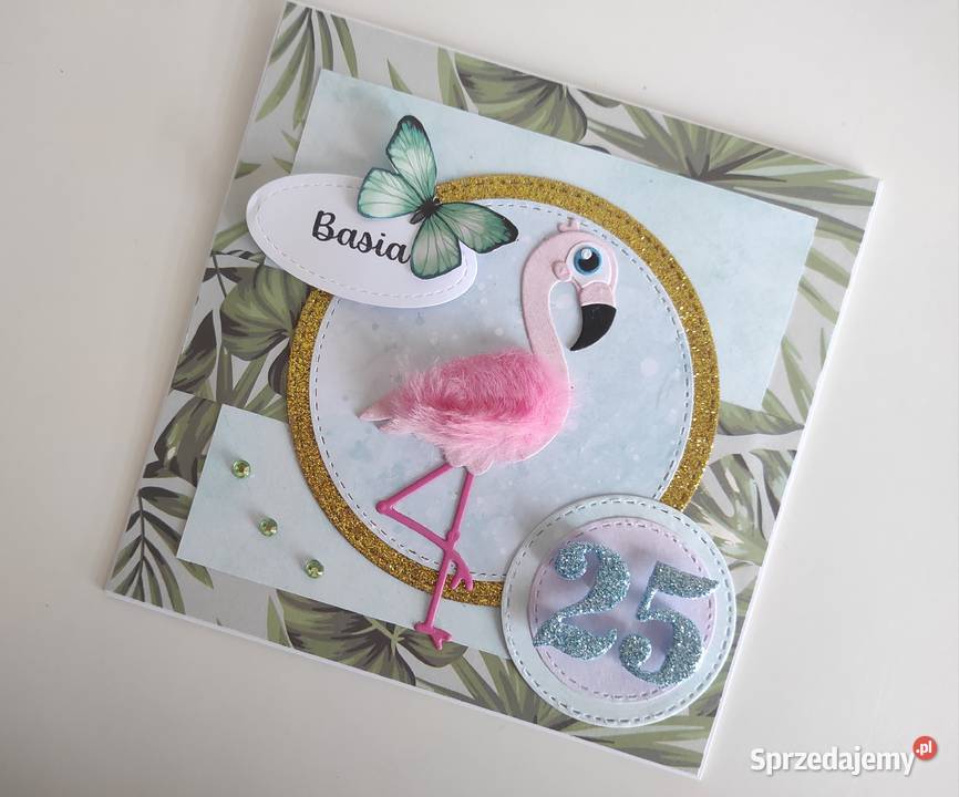 Kartka urodzinowa ręcznie robiona z flamingiem Łódź