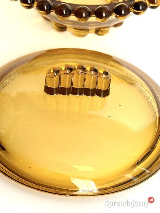 Piękna duża szklana miodowa bomboniera Rudolfova Warszawa