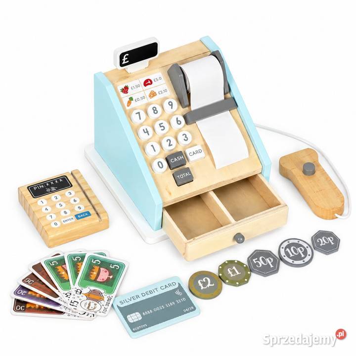 Drewniana kasa fiskalna dzieci ECOTOYS zabawa w