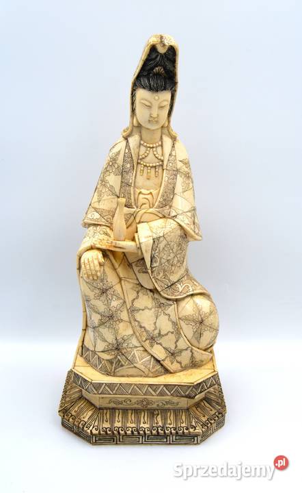 Duża rzeźba kościana bogini Guanyin okimono Chiny