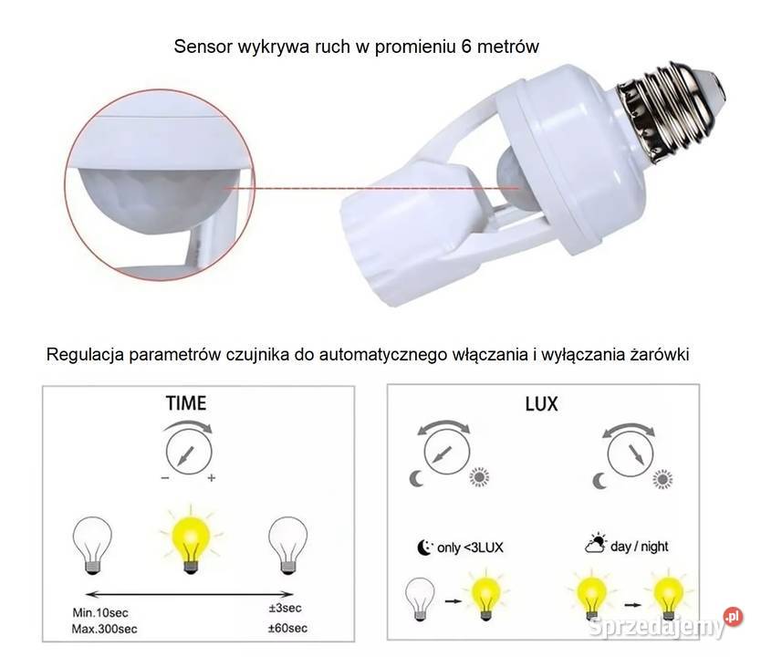 Konwerter żarówki z czujnikiem ruchu PIR i łódzkie
