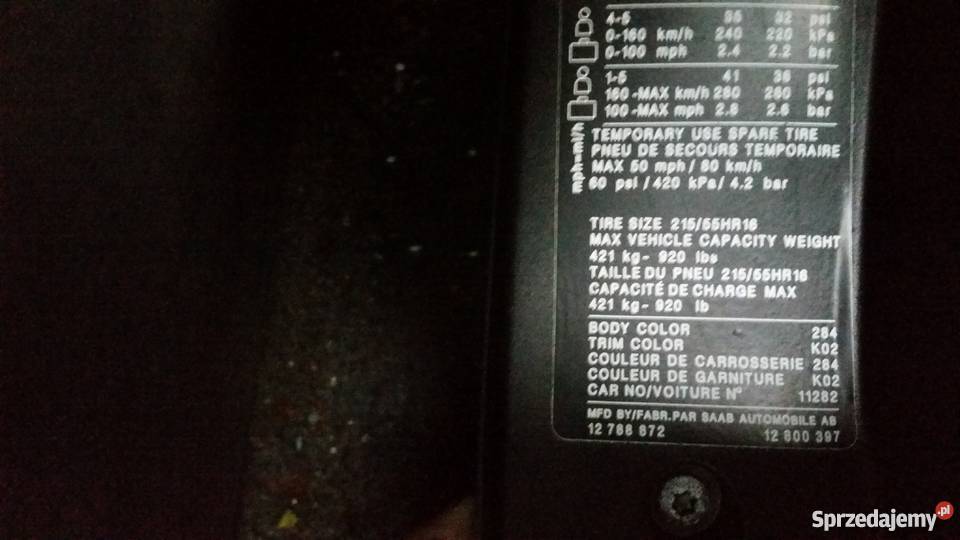 Błotnik tył prawy SAAB 93 numer lak 284 Motoryzacja Gąba