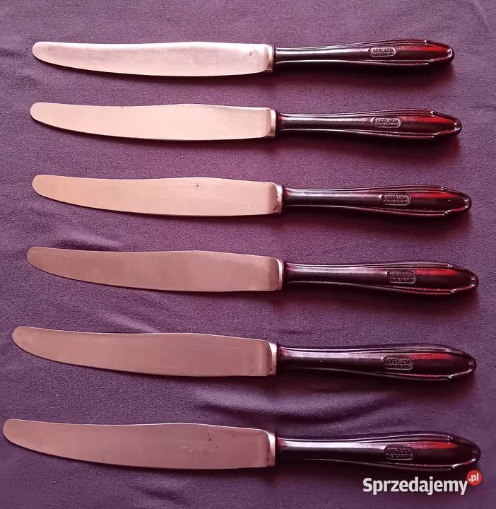 Zestaw 6 noży stołowych z bakelitowymi trzonkami Koźminek