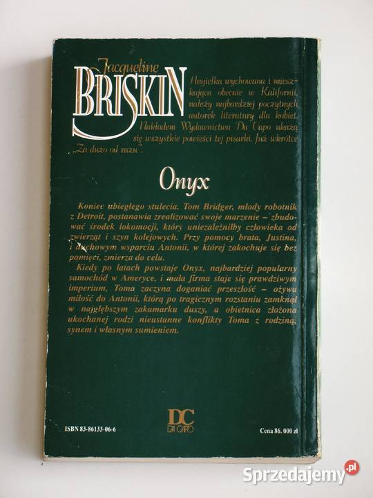 Onyx Jacqueline Briskin romanse Kraków sprzedam