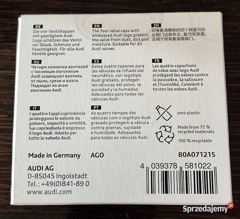 NAKRĘTKI NA WENTYLE AUDI ORYGINAŁ ASO KOMPLET 4 Wentyle