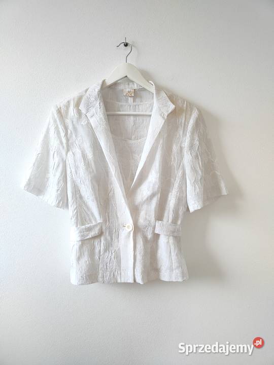 Biały kostium Bluzka Narzutka 42 Vintage y2k Garsonki i kostiumy Jasło
