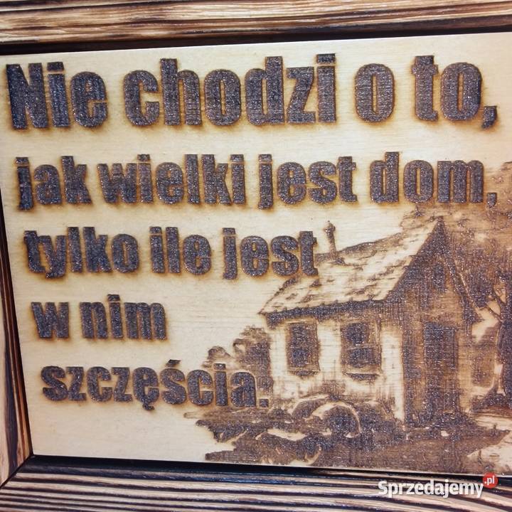 Drewniany obraz ze świerku cytat o domu i warmińsko-mazurskie