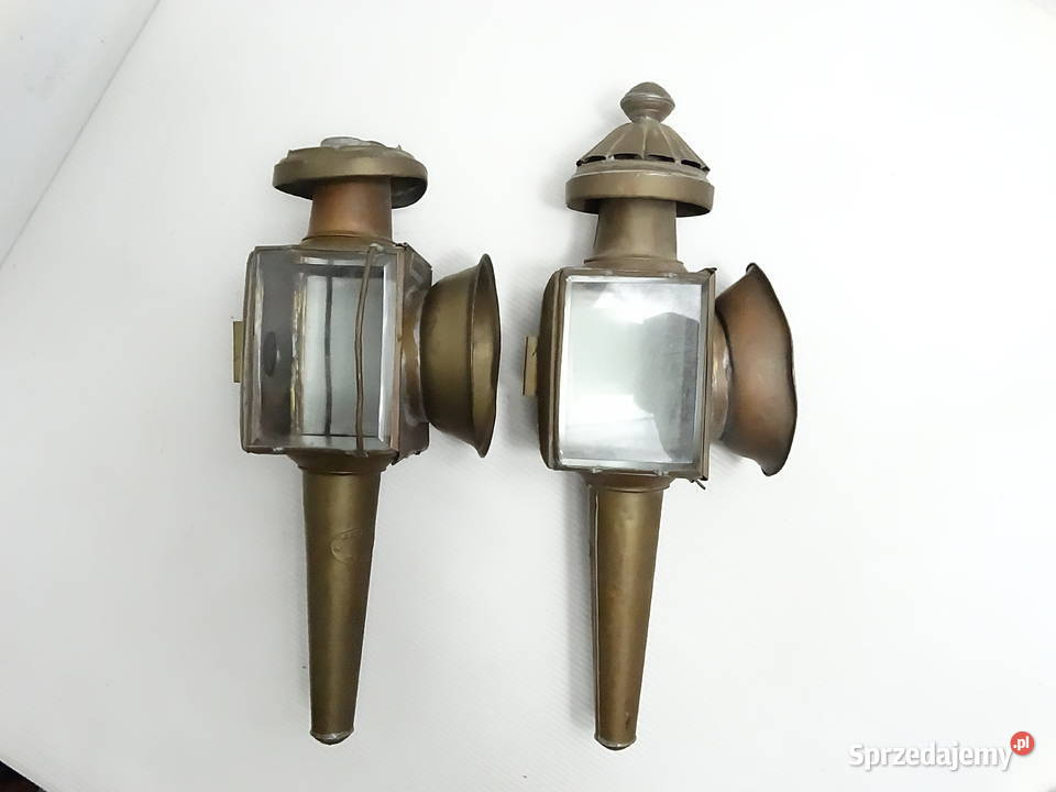 Mosiężne lampy dorożkowe powozowe retro para Antyki Biłgoraj