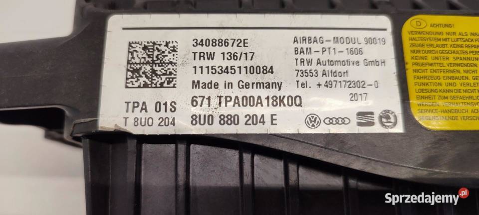 AUDI Q3 8U PODUSZKA AIRBAG PASAŻERA 8U0880204E Poduszki powietrzne
