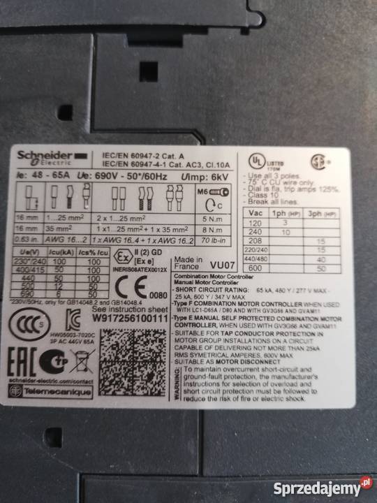 Wyłącznik silnikowy GV3P50 3750A Schneider Dąbrowa Górnicza