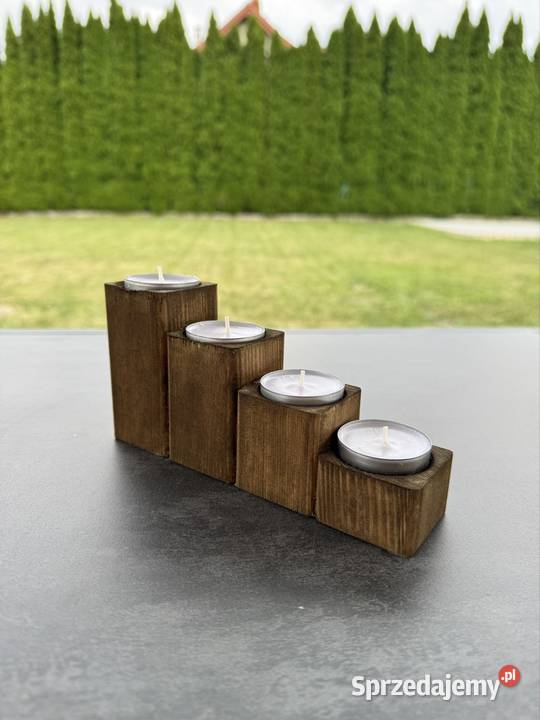 Świecznik drewniany na 4 tealighty handmade Piotrków Trybunalski