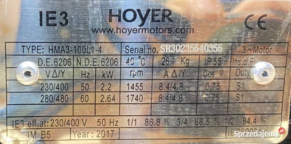 silnik elektryczny 22kW 1455obr 3fazowy IE3 Pigża
