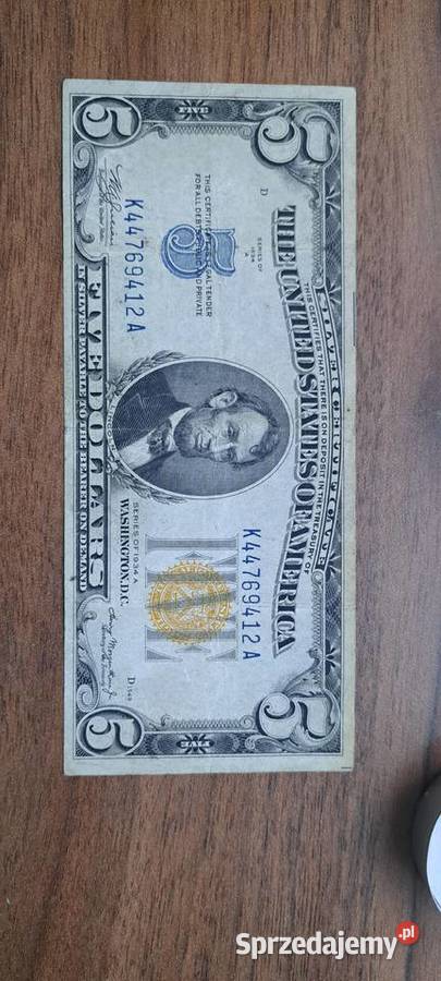 banknot pięć dolarów 1934 roku żółta pieczątka Warszawa