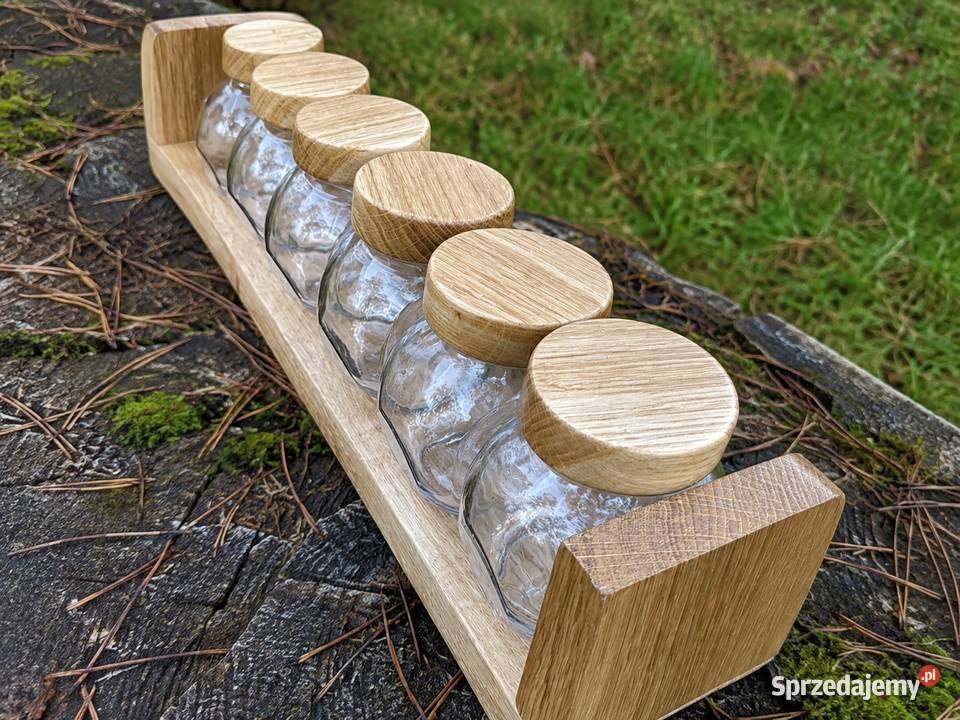 dębowy przyprawnik handmade 6 słoikówręcznie