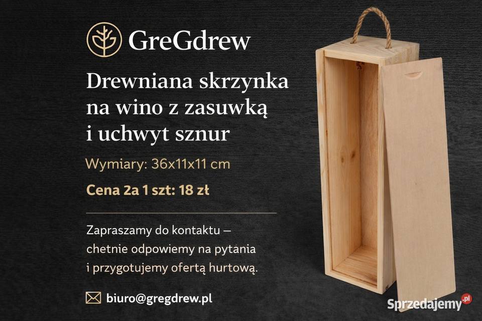Elegancka drewniana skrzynka na wino z zasuwką Białka