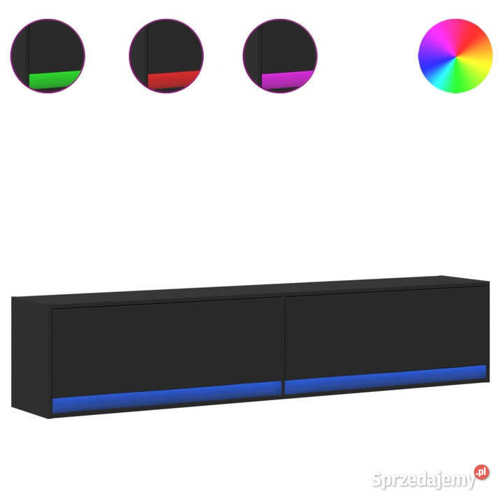 Ścienna szafka pod TV z LED czarna 180x31x38 RTV Warszawa